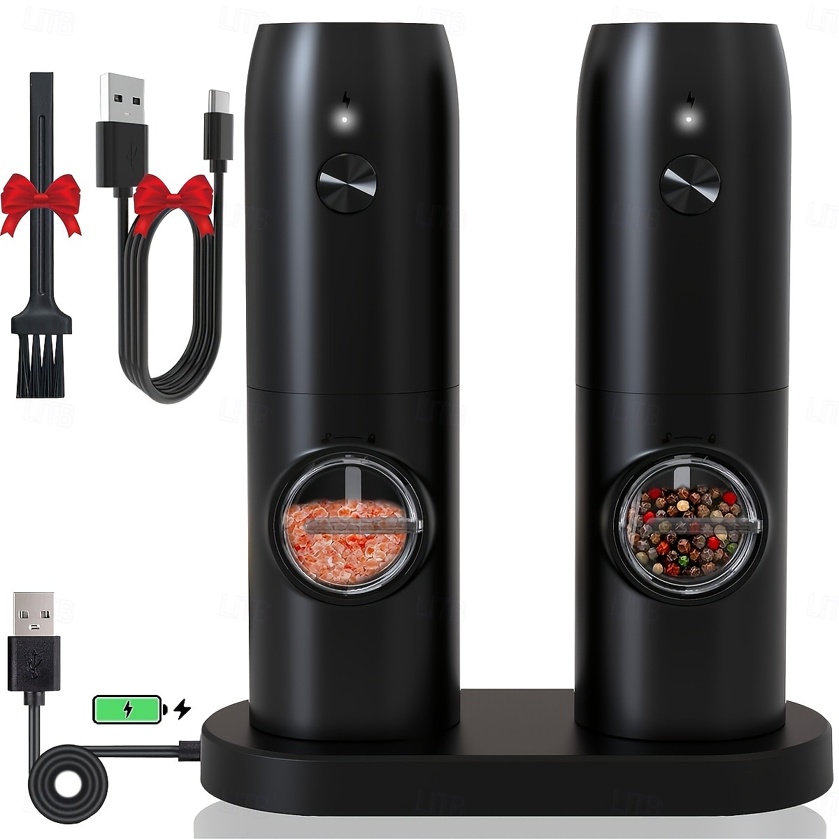 1er- oder 2er-Pack wiederaufladbarer elektrischer Pfeffer &Salzmühlen. 2er-Pack inklusive Ladestation. Wiederaufladbare elektrische Pfeffer- und Salzmühle, automatischer Betrieb, LED-Licht, 2025 - $18.99 –P2