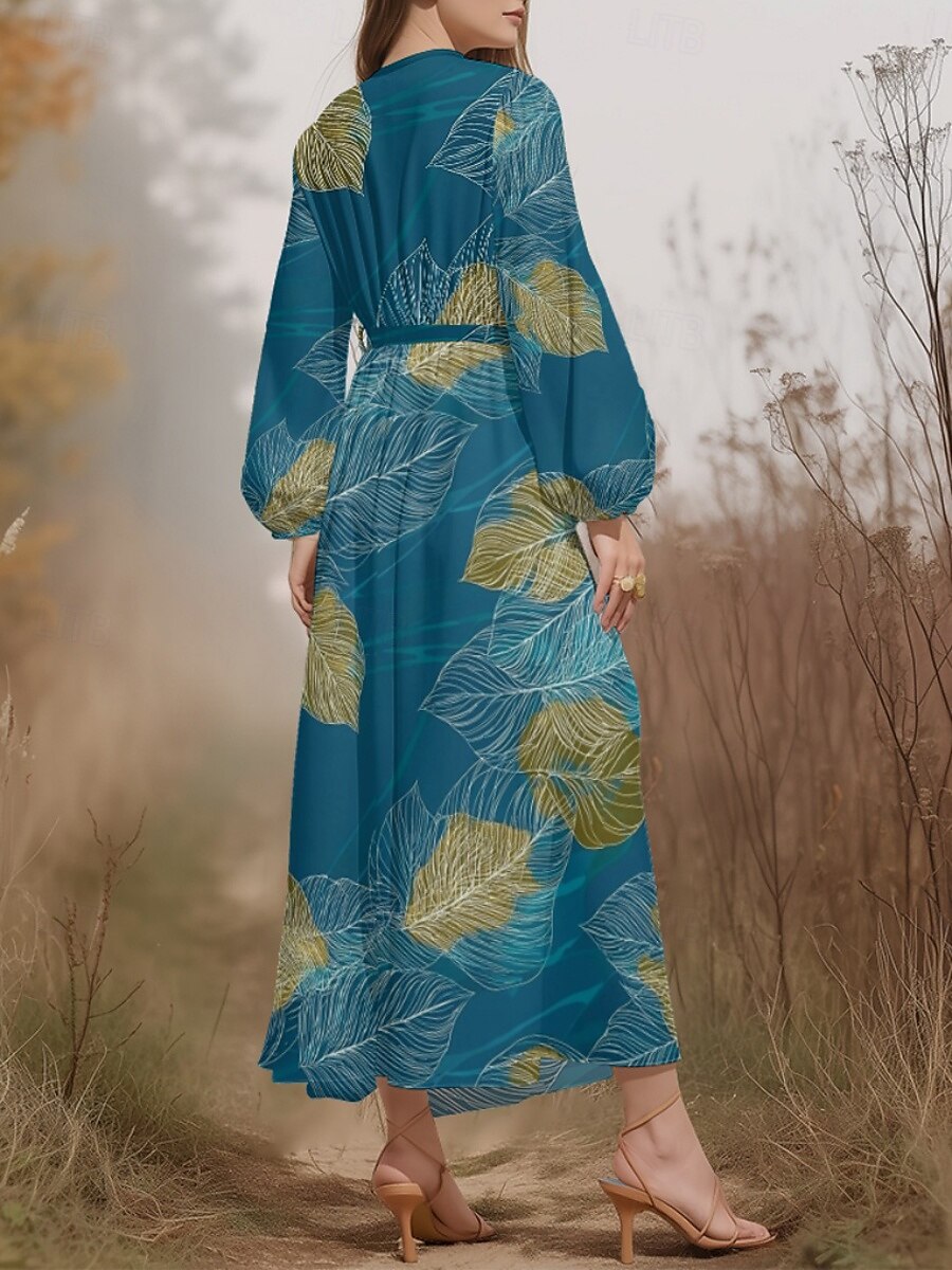 Damen Midikleid Freizeitkleid Chiffon Schwingkleid Modern Urlaub Täglich Wochenende Normale Passform Blumen Langarm V Ausschnitt Blau Grün Dunkelblau Sommer Frühling Herbst 2025 - $31.99 –P2