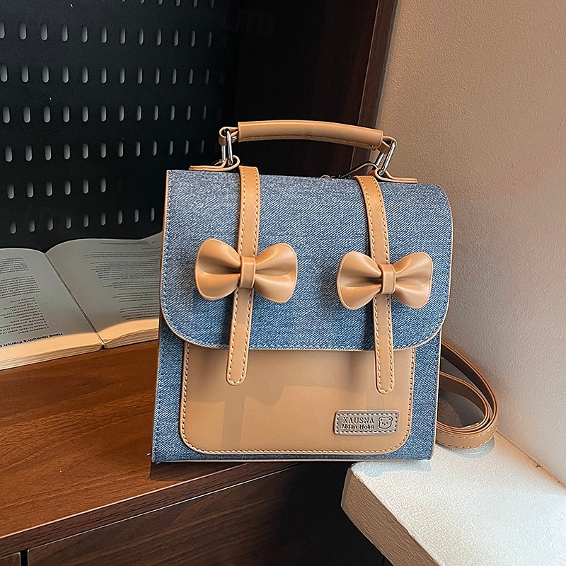 Graziosa borsa a tracolla con fiocco per ragazze: piccola borsa a tracolla in tela e PU per la scuola, le gite del fine settimana e l'abbigliamento casual del 2026 a $29.99 –P1