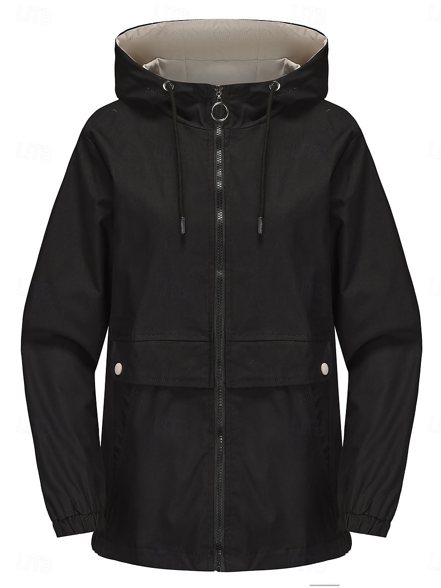 Dam Trenchcoat Hoodiejacka Bekväm Andningsfunktion Dragkedja Ficka Ledigt Slät Semester Gata Dagliga kläder Utekväll Dragkedja Normal Luvtröja Normal Långärmad Ytterkläder Svart Gul Vin Vår Höst 2025 - $51.99 –P2
