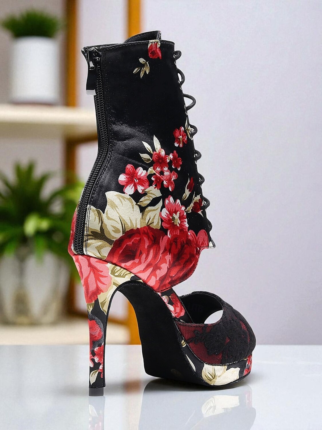 Bottes de danse florales pour femmes - Chaussures de danse latine professionnelles à talons hauts et bout ouvert en satin avec imprimé rose élégant, idéales pour la salsa, le tango et les spectacles de 2025 ? $64.99 –P2
