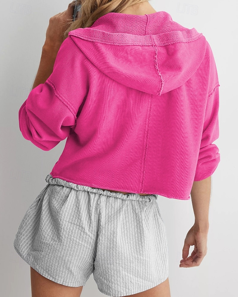 Mulheres Pulôver Moletom Com Capuz Tecido Roupa de rua Casual Manga Longa Com Capuz Tops regulares Rua Feriado Fúcsia Cinzento Claro Cinzento Outono Inverno de 2025 por $25.99 –P10