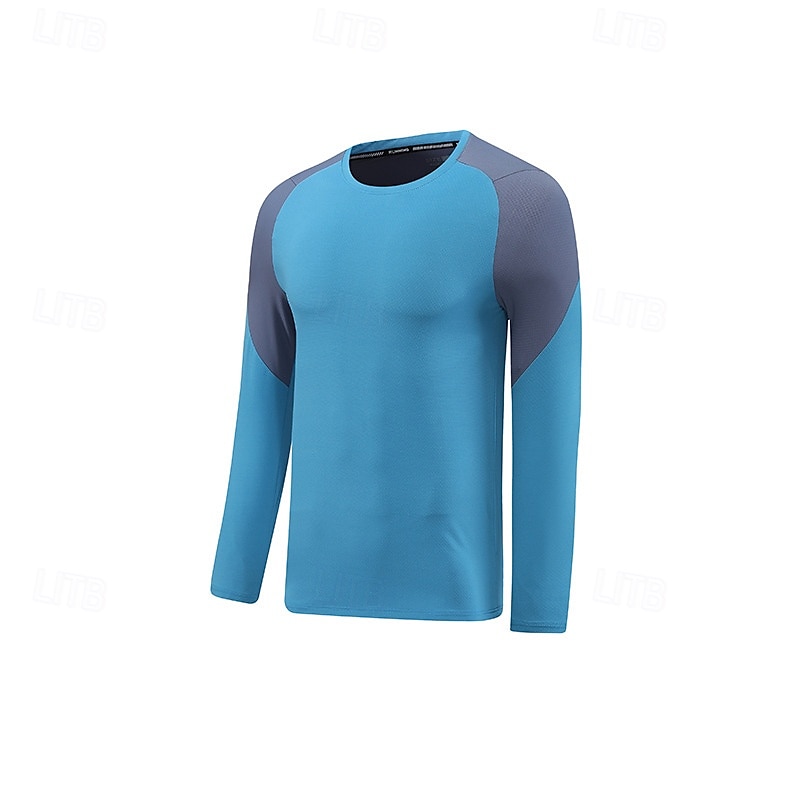 Hombre Camiseta de rendimiento Camiseta deportiva Manga Larga Cuello Barco Camiseta Al aire libre Secado rápido Reductor del Sudor antiolor Transpirable Poliéster Retazos Rosa Azul Azul cielo Tenis 2025 - $18.49 –P5