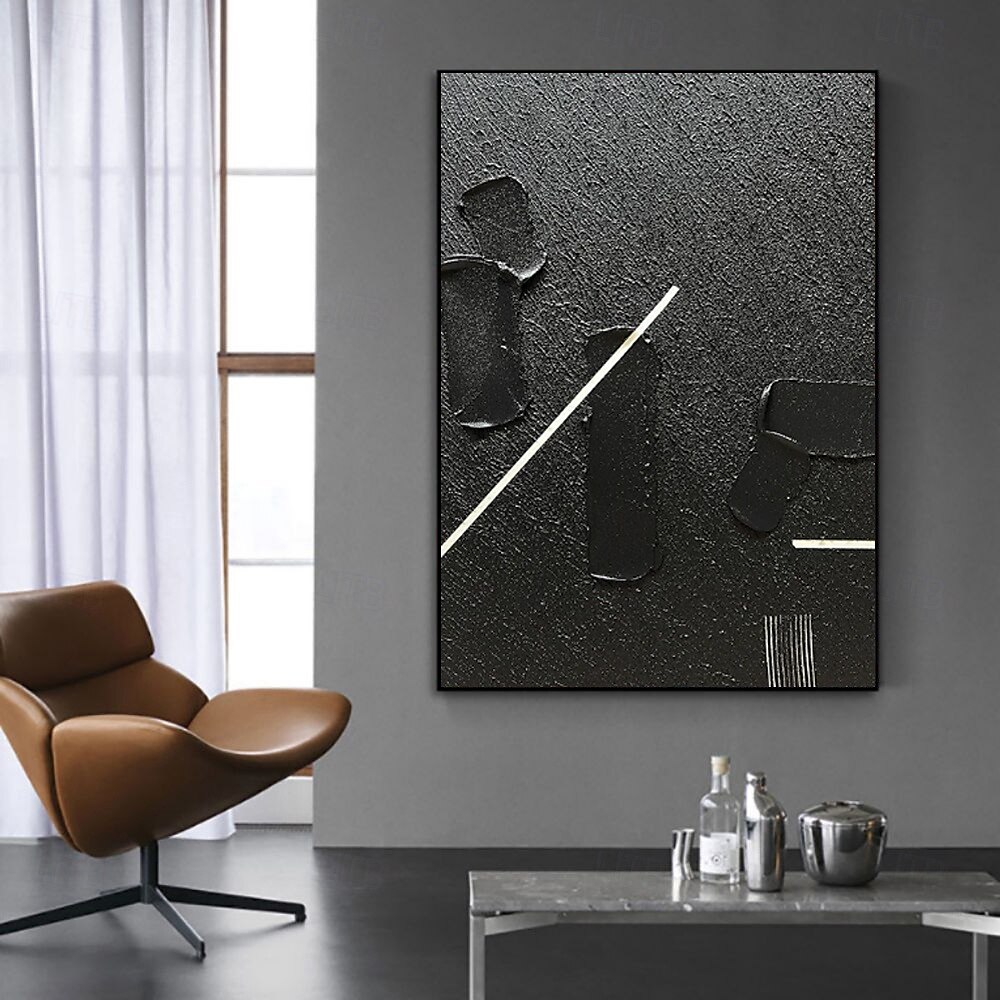 handgefertigtes Ölgemälde auf Leinwand, Wandkunst, Dekoration, schwarz, mattierte Textur, schlicht, abstrakt, für die Inneneinrichtung, gespannter Rahmen, hängendes Gemälde/gerolltes, rahmenloses, 2025 - $38.99 –P5
