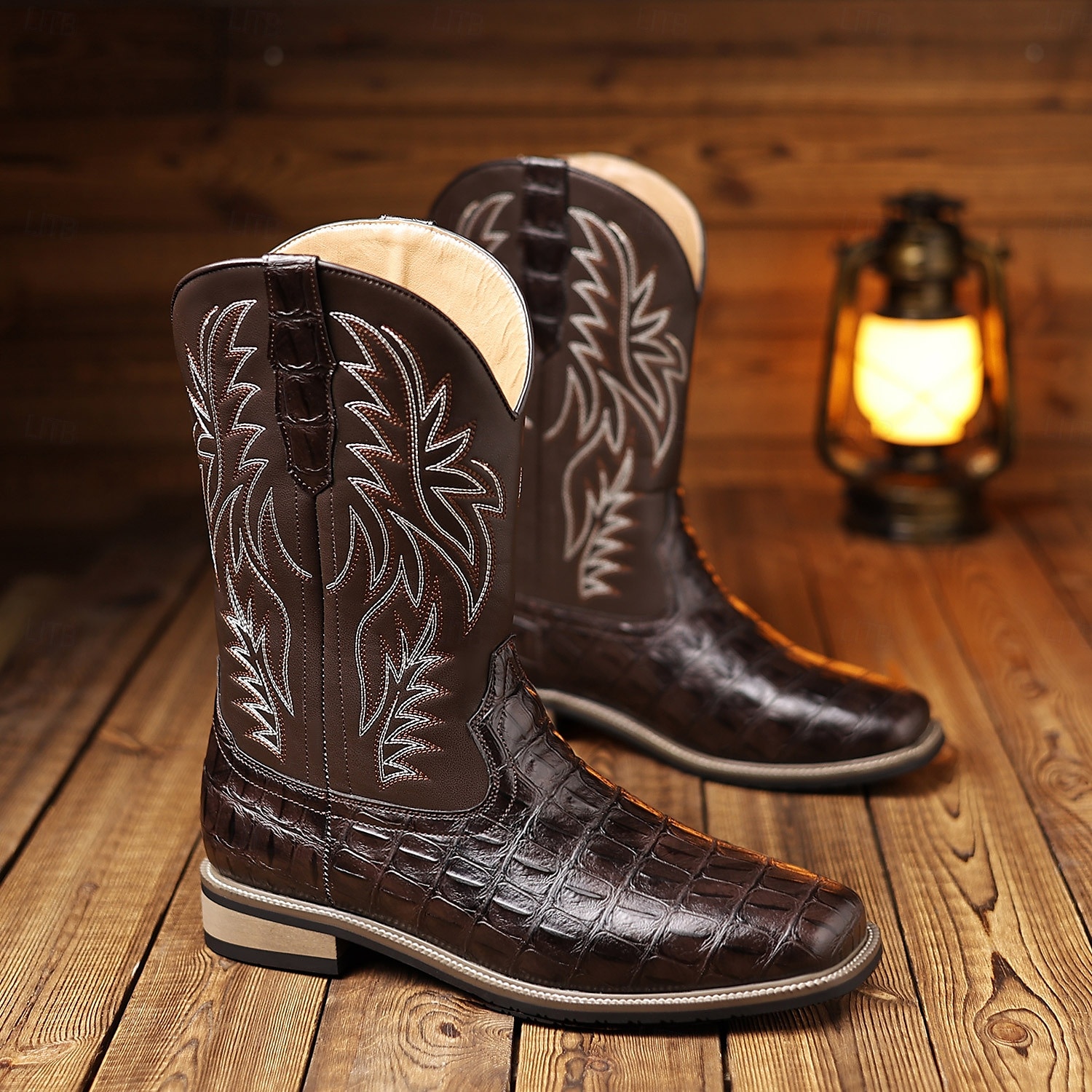 Bottes de cowboy western en cuir de vachette noir gaufré pour hommes avec bout pointu et coutures classiques, chaussures élégantes pour les événements country, l'équitation et la mode rodéo de 2025 ? $54.99 –P7