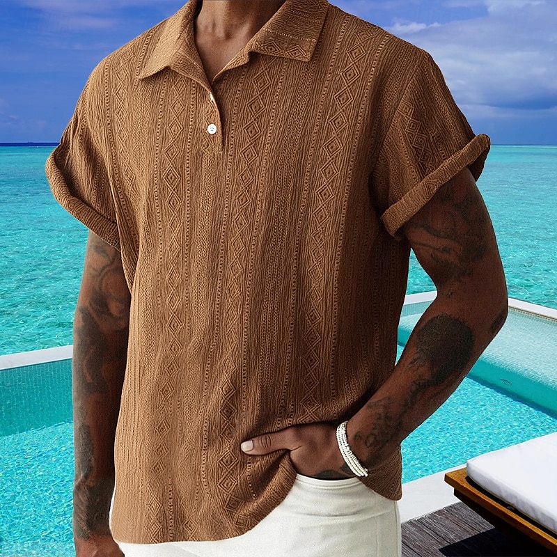Per uomo Maglia da golf Polo da Golf Lavoro Casuale Bavero Manica Corta Essenziale Moderno Semplice Bottoni Jacquard Estate Vestibilità regolare Marrone scuro Nero Verde chiaro Azzurro cielo Cachi del 2026 a $24.99 –P8