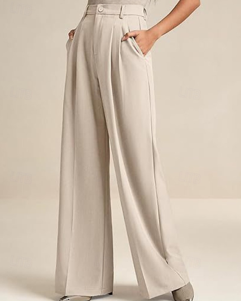 Dam Brett skaft Byxor Streetwear Ledigt Fullängd Naturlig Slät Elastisk midja Bekväm Gata Helgdag Dagliga kläder Aprikos Grå Svart Vit Höst Normal 2026 - $32.99 –P10