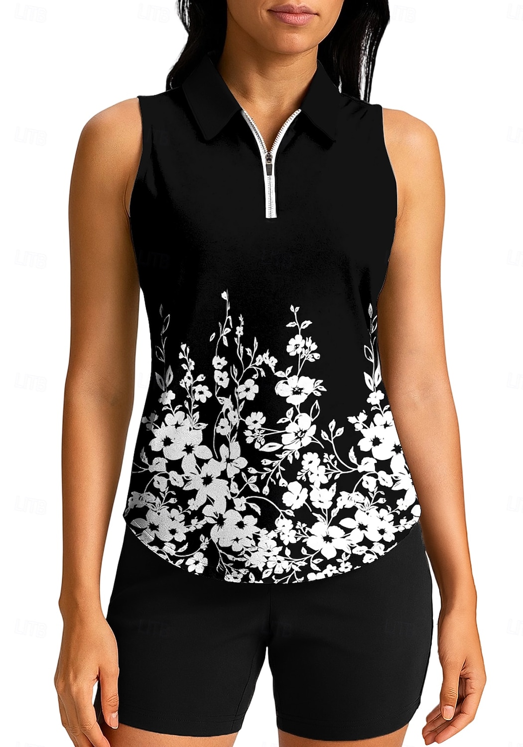 Dames Planten Flora Tops Sportshirt Wandelen poloshirt Tennisshirt Mouwloos Vetoketju Hoge Elasticiteit Vochtregelerend Ademend Tennis Augurkbal Hardlopen Strijkijzer Rits kraag Hemd Singlet Zwart 2026 - $22.99 –P2