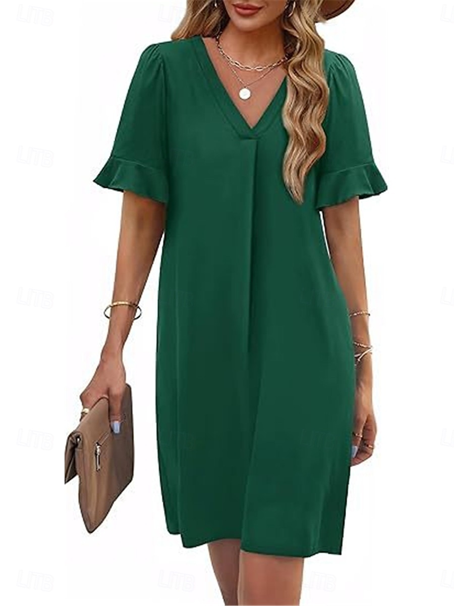 Damen Minikleid Sommerkleid Lässig Täglich Normale Passform Einfach Kurzarm V Ausschnitt Schwarz Blau Fuchsie Grün Sommer 2025 - $25.99 –P15