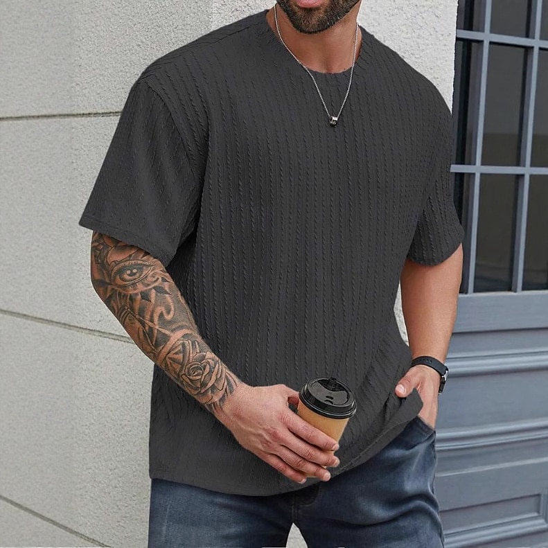 Herren T Shirt T-Shirt Kurzarm Kurze Ärmel Rundhalsausschnitt Sommer Ganzjahres Einfarbig Jacquard Mode Designer Sportlich Basic Straße Lässig Ausgehen Schwarz Weiß Kaki Top T-Shirt für Herren 2025 - $19.99 –P1
