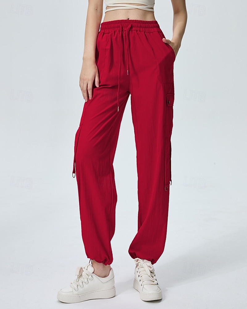 Femmes Pantalons Cargo Slacks Streetwear Occasionnel Longueur complète Naturel Uni Avec Poches Conception à cordon élastique Doux Tenue quotidienne Week-end Noir Rouge Fuchsia Gris argenté Automne de 2025 ? $22.99 –P13
