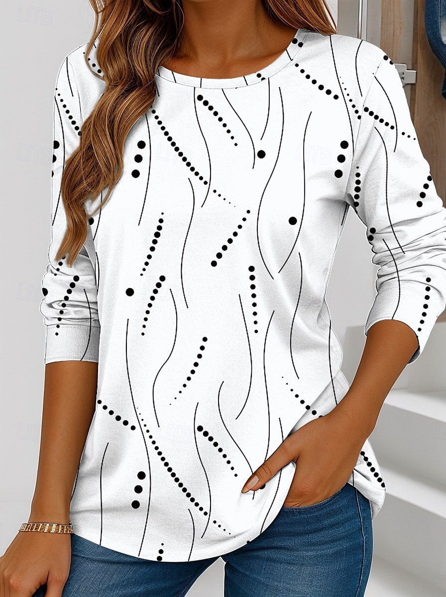 Pentru femei Tricou Grafic Geometric Dungi Epocă Modă Stilat Manșon Lung Stil Nautic Topuri obișnuite Zilnic Imprimeu Alb Albastru piscină Mov Portocaliu Maro Vară Primăvară Toamnă 2025 - $22.99 –P7