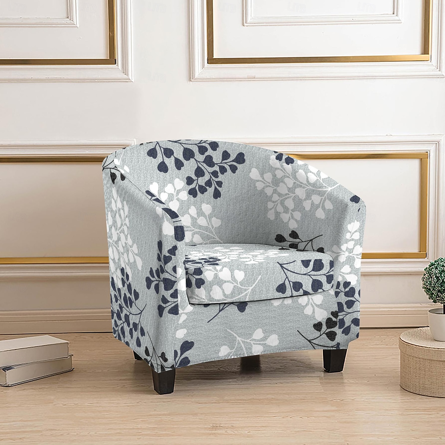 Copripoltrona club, copripoltrona con stampa geometrica a righe e piante, copridivani in poliestere del 2025 a $24.99 –P8