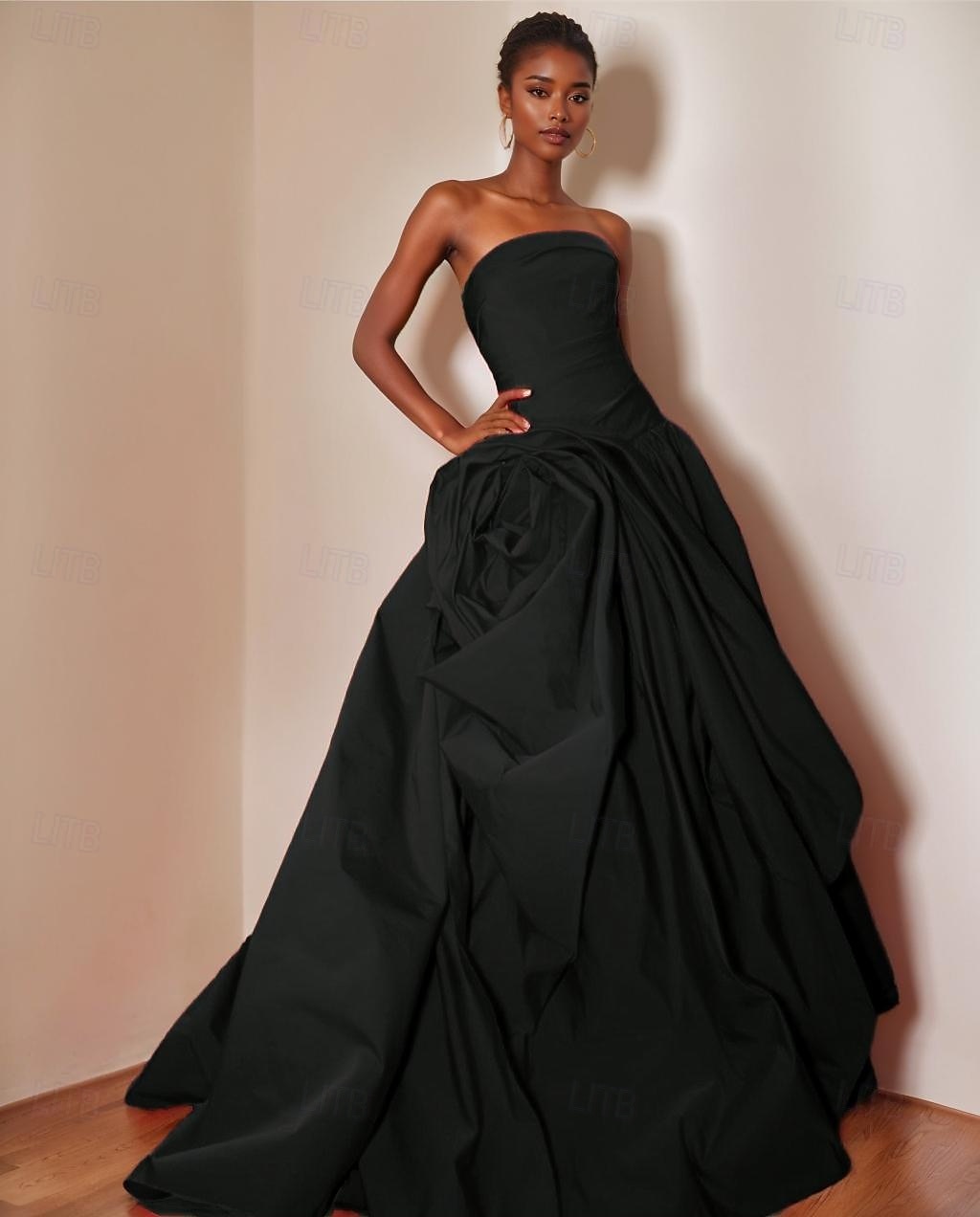 Ballkleid A-Linie Abfall Taille Abendkleid Promistil Blumen Kleid Karneval Formal Watteau Zug Ärmellos Strapless Satin mit Rüschchen 2025 - $221.99 –P5