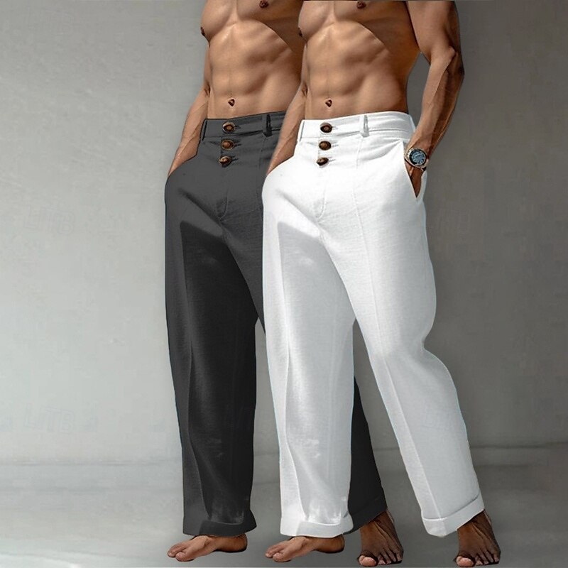 Homme Pantalons en Lin Pantalons Pantalon d'été Pantalons Amples Pantalons de Plage Poche Avant Jambe Droite Uni Confort Respirant Longueur complète Occasionnel Quotidien Fête Vacances Mode Blanc de 2025 ? $33.99 –P9