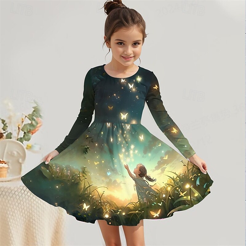 Mädchen' 3D Cartoon Kleid Langarm Sommer Frühling Urlaub Täglich Ferien Prinzessin Schön Süß Kinder 4-12 Jahre Freizeitkleid A Linie Kleid Knielang Normale Passform 2025 - $18.99 –P1
