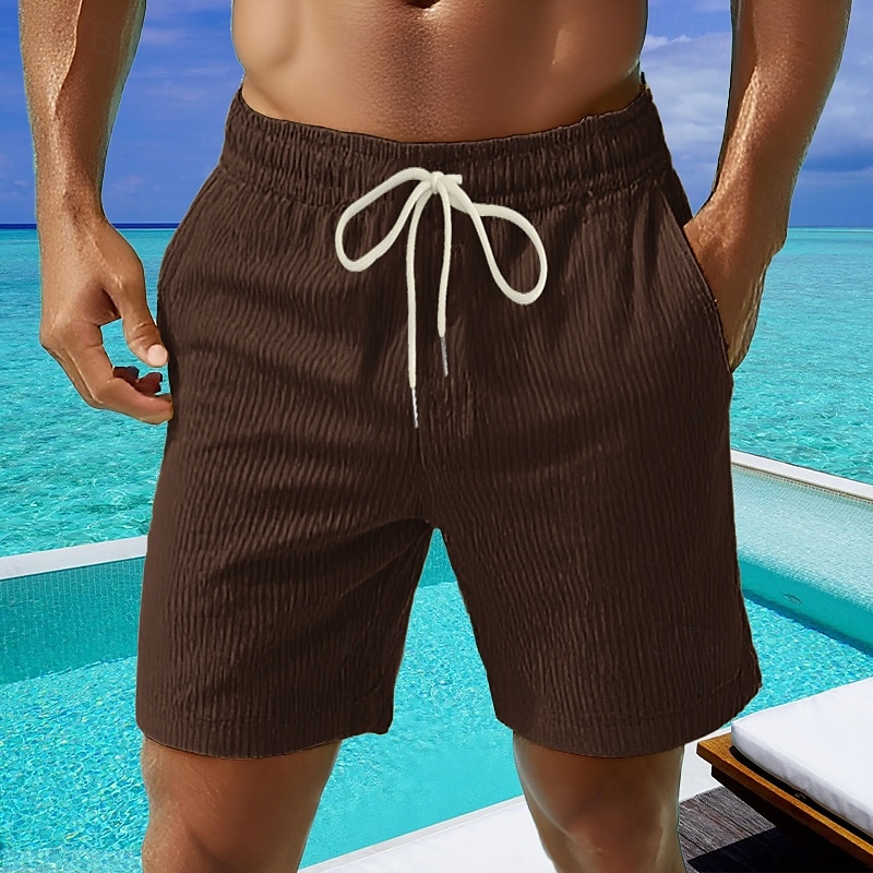 Men's Shorts Summer Shorts Casual Shorts Corduroy Shorts Pocket Elastic Waist Drawstring Plain Comfort Breathable Short Outdoor Vacation Sport Casual Black White Micro-elastic 2025 - $16.49 –P8