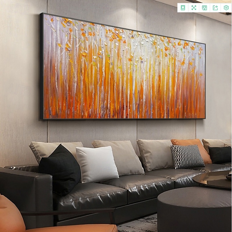 Handmade Oil Painting Canvas Wall Art Decoration Abstract Orange Wooded ...