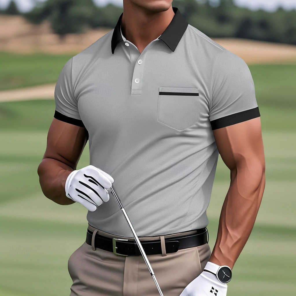 Men's Golf Shirt Pique Polo Shirt Work Casual Lapel Ribbed Polo Collar Short Sleeve Basic Modern Color Block Pocket Summer Regular Fit White Light Blue Burgundy Navy Blue Grey Golf Shirt 2025 - $16.49 –P4