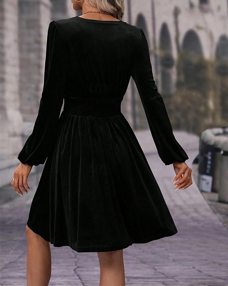 Pentru femei Rochie Mini Rochie casual Rochie de iarnă Modă Modern Zilnic Sfârșit de săptămână Fit regulat Simplu Manșon Lung În V Negru Roșu-aprins Trifoi Vară 2025 - $27.99 –P12