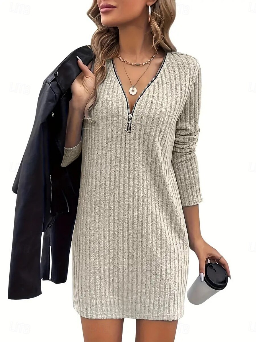 Femmes Mini Robe Robe Tricot Robe Décontractée Robe d'Hiver Mode Moderne Quotidien Date Week-end Coupe régulière Uni manche longue Col en V Noir Abricot Printemps Automne Hiver de 2025 ? $19.49 –P3