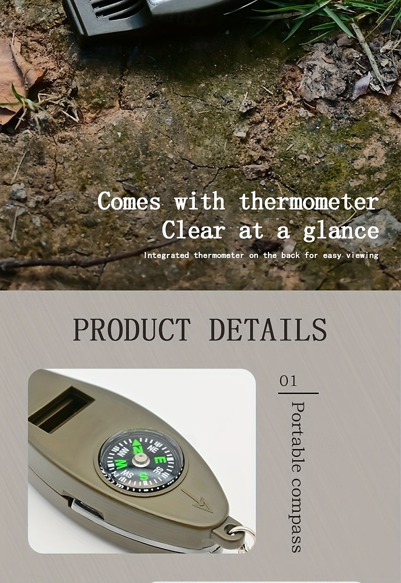 4-in-1 Outdoor Survival Tool Compass Magnifying Glass Thermometer & Emergency Whistle - Durable ABS Material 2025 - $7.99 –P13
