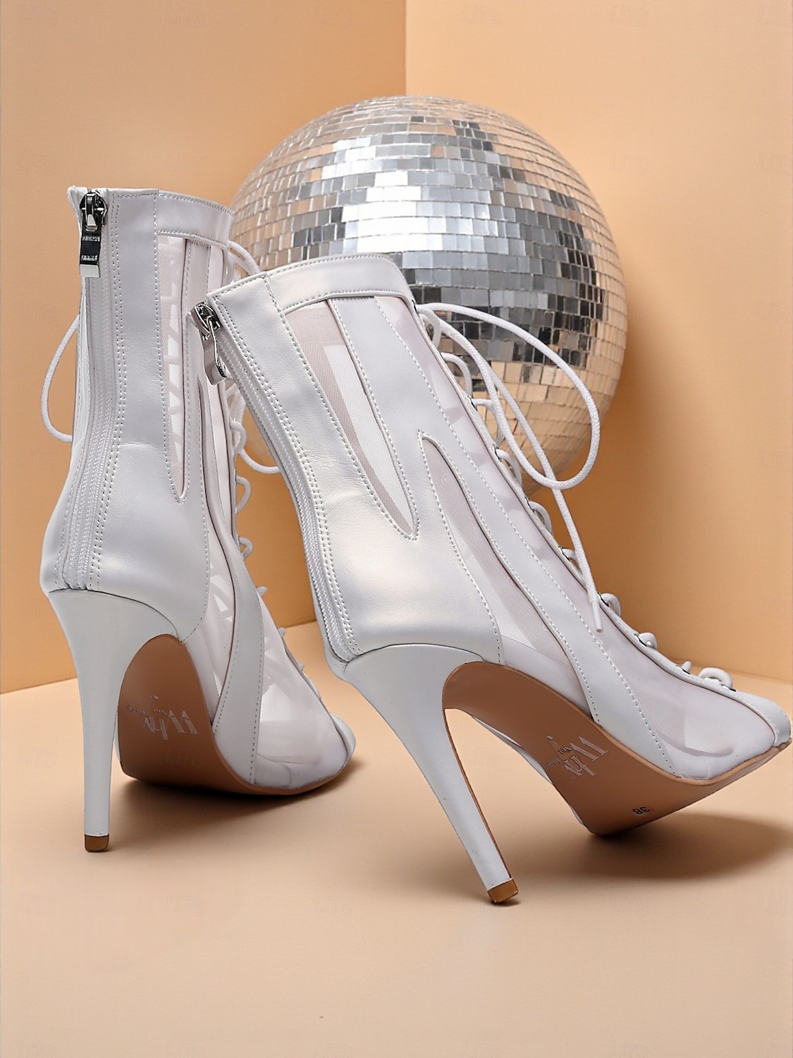 Botas de dança de salto alto com cadarço branco e prata para mulheres - sapatos profissionais de dança de jazz latino com biqueira aberta para palco e festa de 2025 por $59.99 –P8