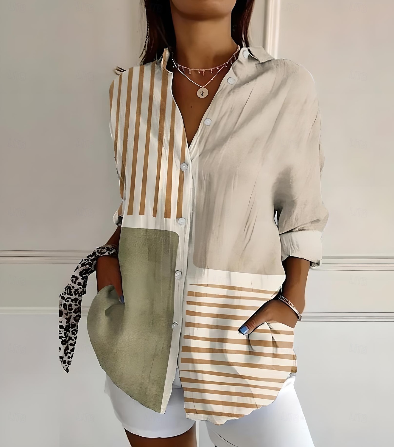 Femmes Chemise Graphique Géométrique Rayé ancien Tropical Quotidien manche longue Col de chemise Hauts Réguliers Travail Quotidien Fête Boutons Imprimé Blanche Jaune Rouge Bleu Orange Été Printemps de 2025 ? $32.99 –P3