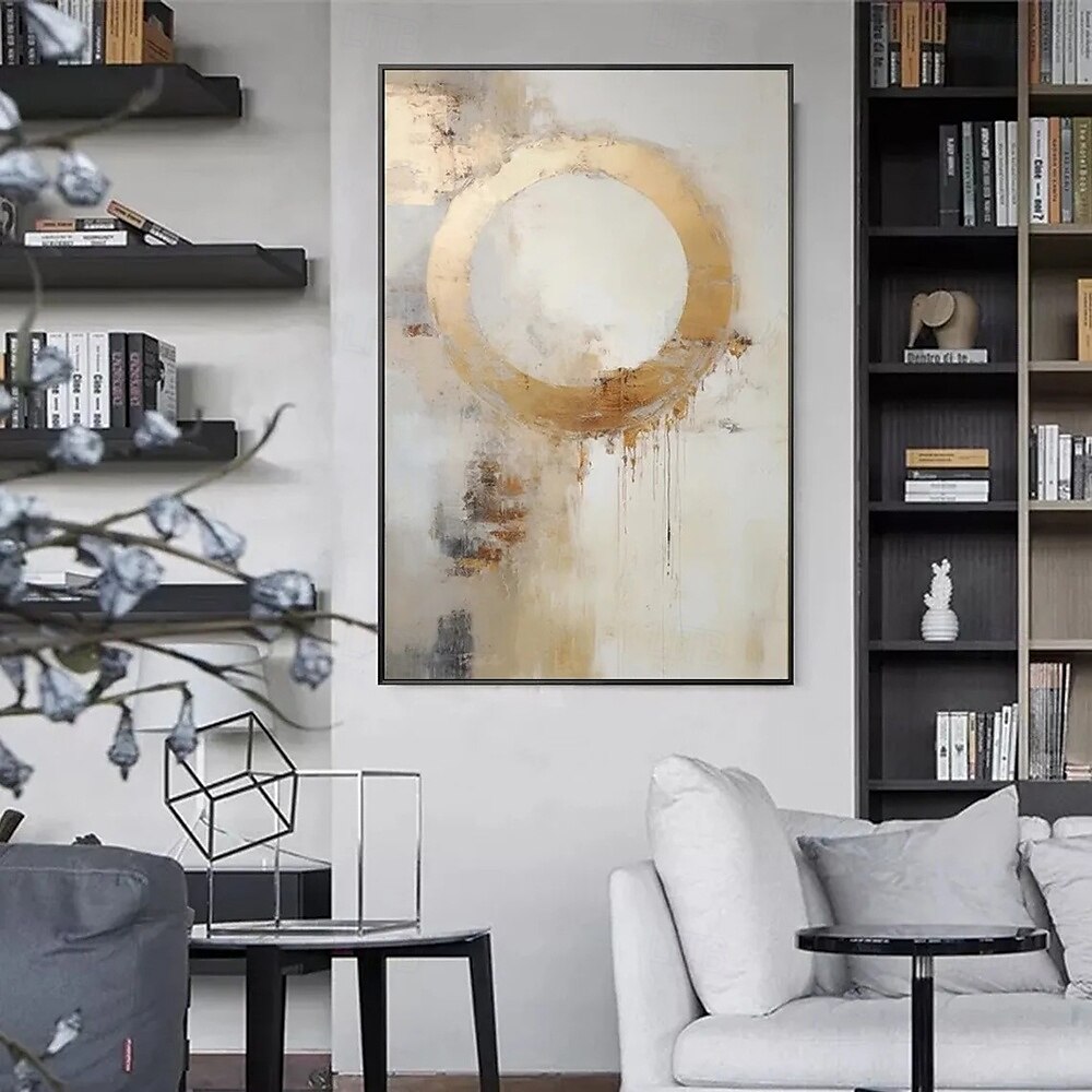 Peinture à l'huile faite à la main sur toile, décoration murale dorée simple et abstraite pour la décoration intérieure, cadre tendu, peinture suspendue/peinture roulée sans cadre, peinture non étirée de 2025 ? $54.99 –P4