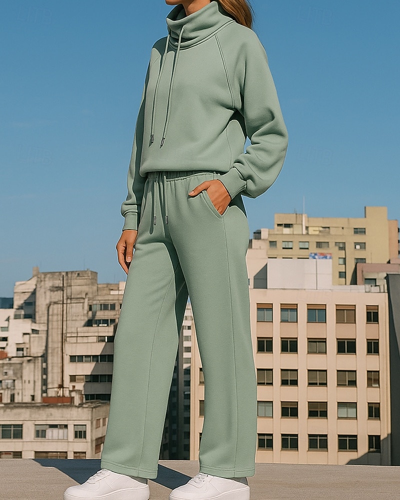 Damskie Dres Spodnie dresowe Bluza z kapturem Ściągana na sznurek Kieszeń Solidne kolory Zestawy odzież Jesień / Zima Czarny Zielony Piesze wycieczki Trening Obuwie sportowe Odporność na wiatr Lekki 2026 - $39.99 –P3
