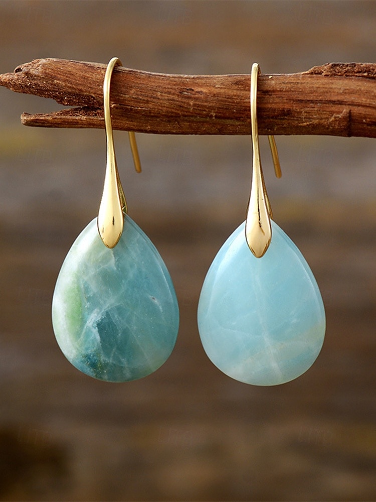 Boucles d'oreilles en pierre naturelle en forme de larme pour femmes avec crochet en or - bijoux élégants faits à la main pour femmes pour vêtements décontractés, cadeaux et vêtements de style bohème de 2025 ? $11.99 –P5