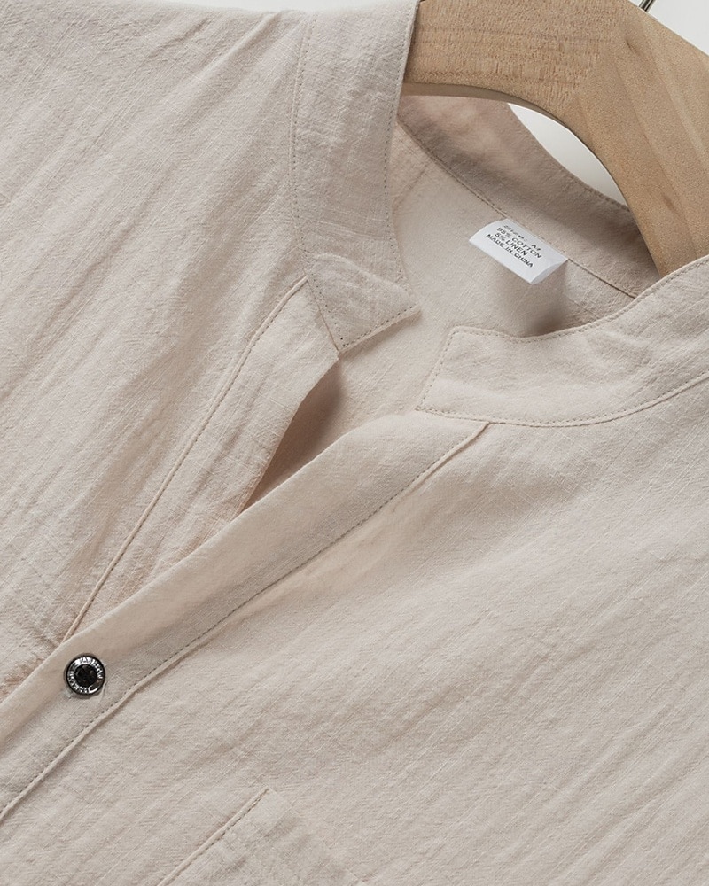 Homme Chemise Chemise en lin Chemise popover Chemise Décontractée Chemise en coton Uni Vacances Rue Blanche Jaune Rose dragée Abricot Manche Courte Band Collar Été Vêtement Tenue Avec Poches de 2025 ? $19.99 –P8