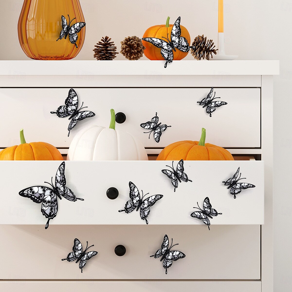 Dobbeltlags hodeskalle rose halloween 3d tredimensjonal sommerfugl hjemmedekorasjonsklistremerker 2025 - $6.49 –P1