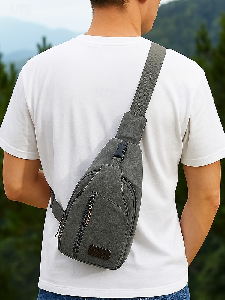 Zaino a tracolla in tela da uomo con più scomparti, borsa a tracolla vintage per escursioni all'aperto, viaggi e uso quotidiano casual del 2025 a $14.99 –P2