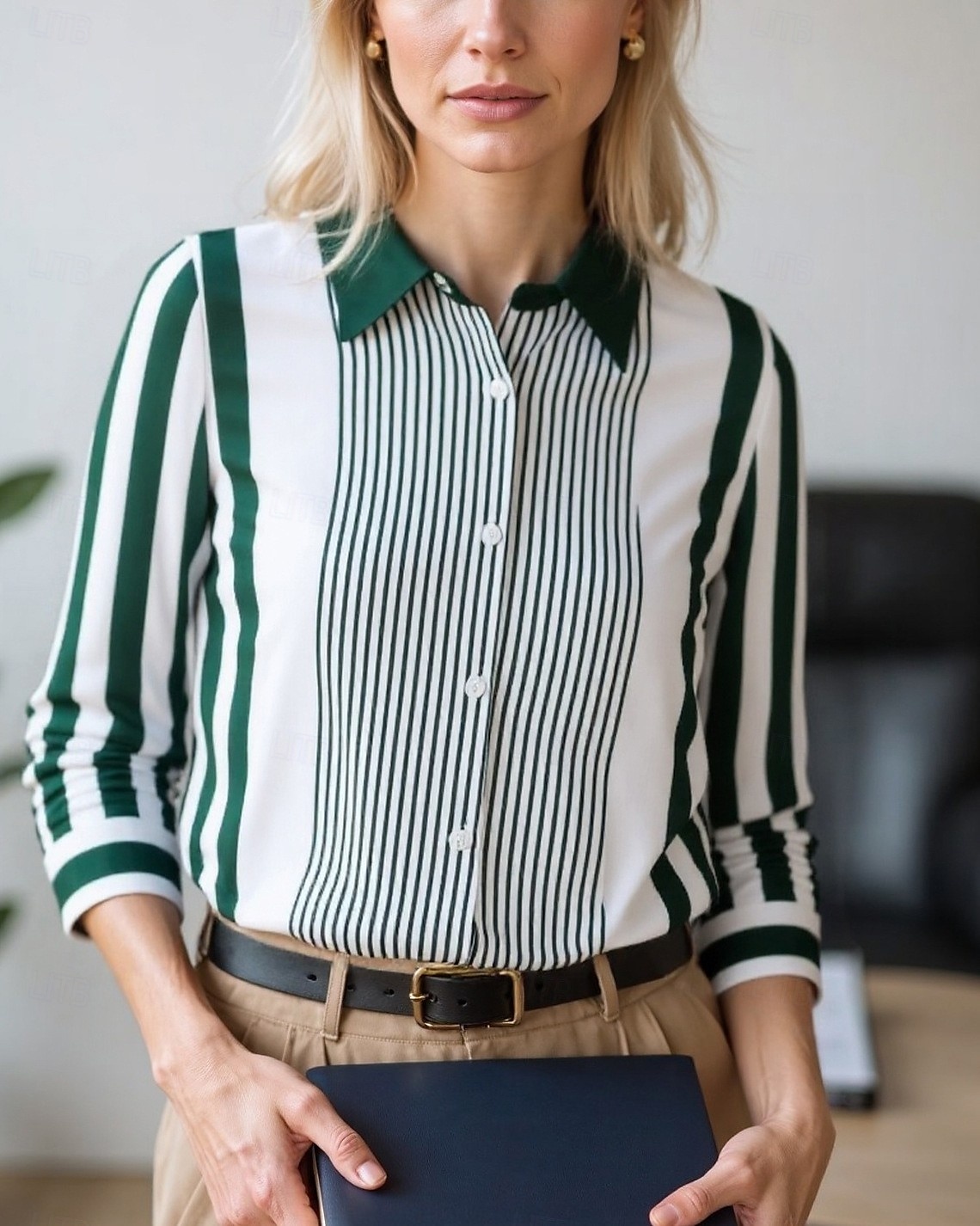 Women's Blouse Dressy Tops Chiffon Tops Color Block Striped Elegant Daily Stylish Long Sleeve Shirt Collar Regular Tops Work Daily Buttons Print Pink Wine Blue Brown Green Spring, Fall, Winter, Summer 2025 - $24.99 –P4