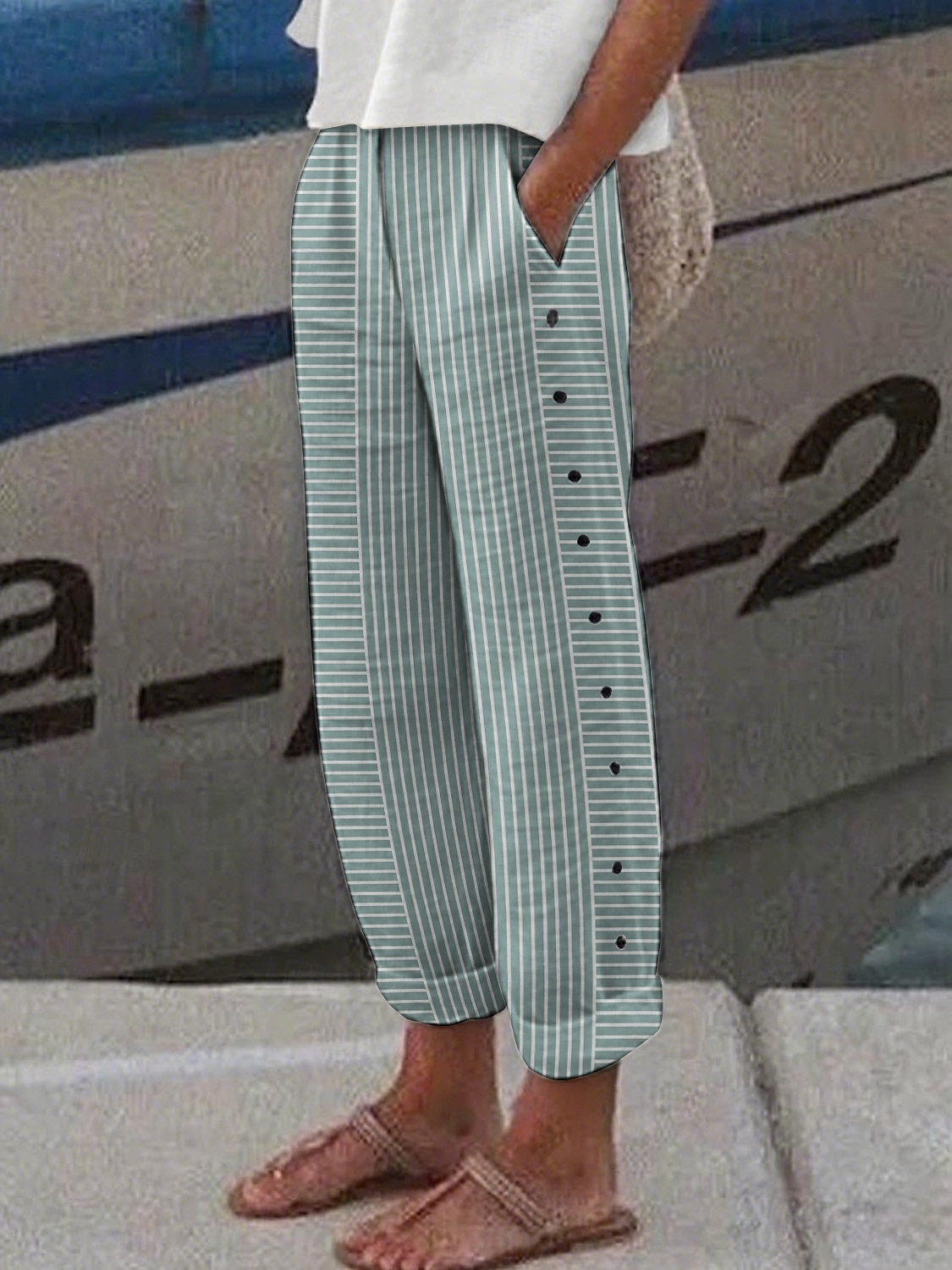 Pentru femei Pantaloni din bumbac in Pantaloni conici chinez Modă Șic Stradă Lungime totală Talie Înaltă Dungi Buzunar Curea elastică Confortabil Απαλό Comfortabil Micro-elastic În aer liber Stradă 2025 - $27.99 –P5