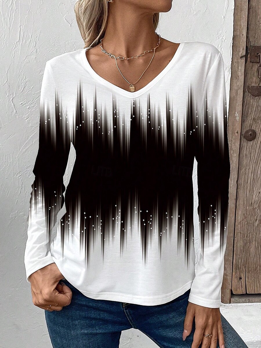 Femmes T-shirt A Ombre Graphique ancien Occasionnel manche longue Col en V Hauts Réguliers Quotidien Imprimé Noir Bleu Fuchsia Printemps Automne de 2025 ? $22.99 –P1
