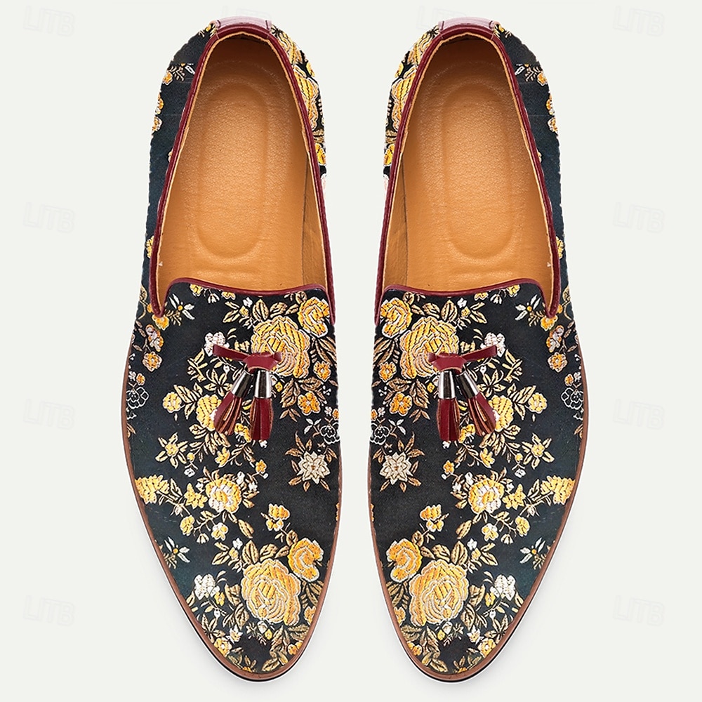 Herrloafers i jacquard med blommönster och tofsar för bröllop, bankett och formella evenemang 2025 - $42.99 –P4