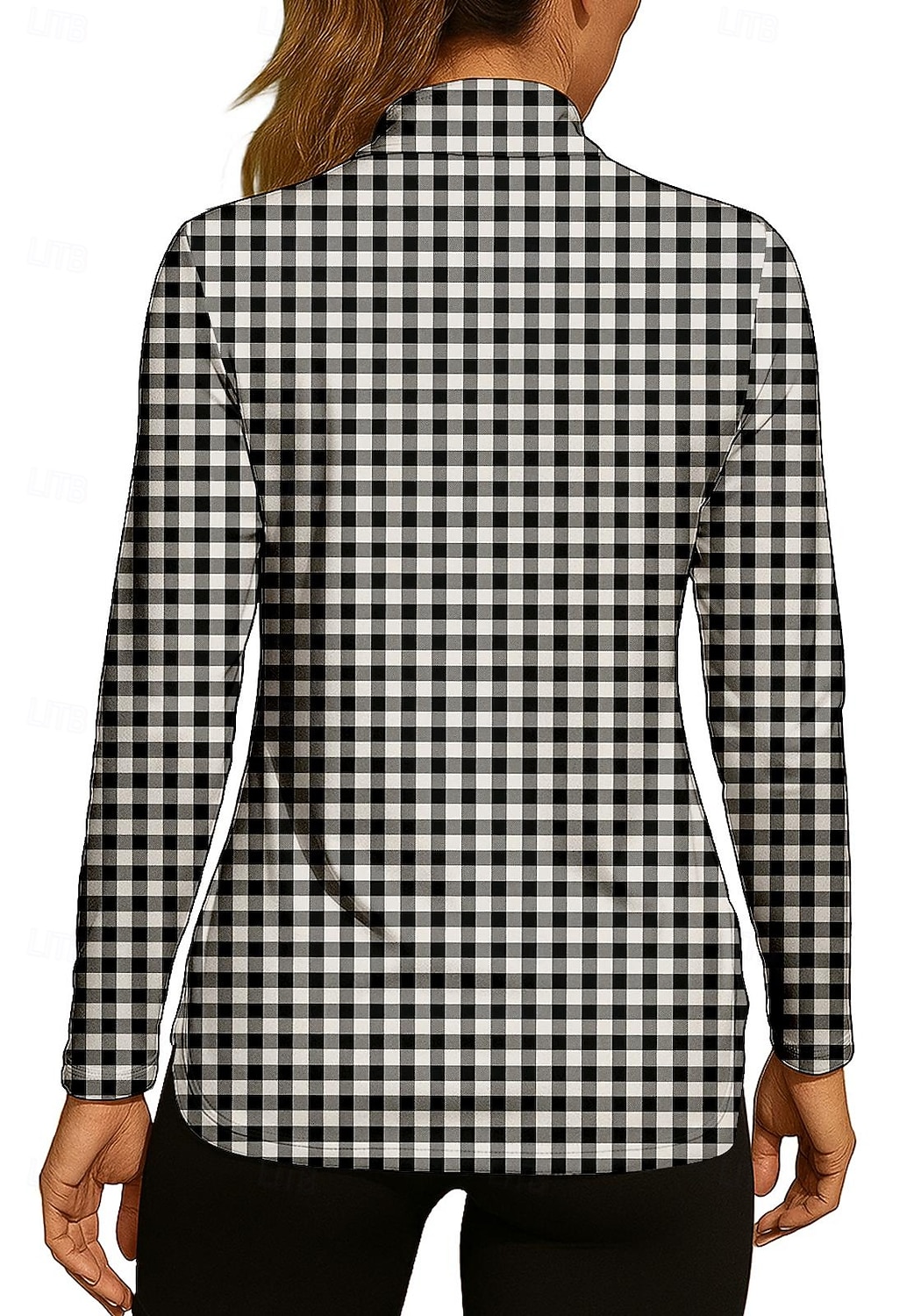 בגדי ריקוד נשים משובץ מְשׁוּבָּץ חולצה חולצת ספורט חולצת POLO חולצת טניס שרוול ארוך רוכסן פרחוני UPF50+ עמידות UV גמישות גבוהה פתילת לחות נושם כדור עף טניס גולף צווארון גבוה עומד חולצה סווטשירט שחור 2026 - $25.99 –P2