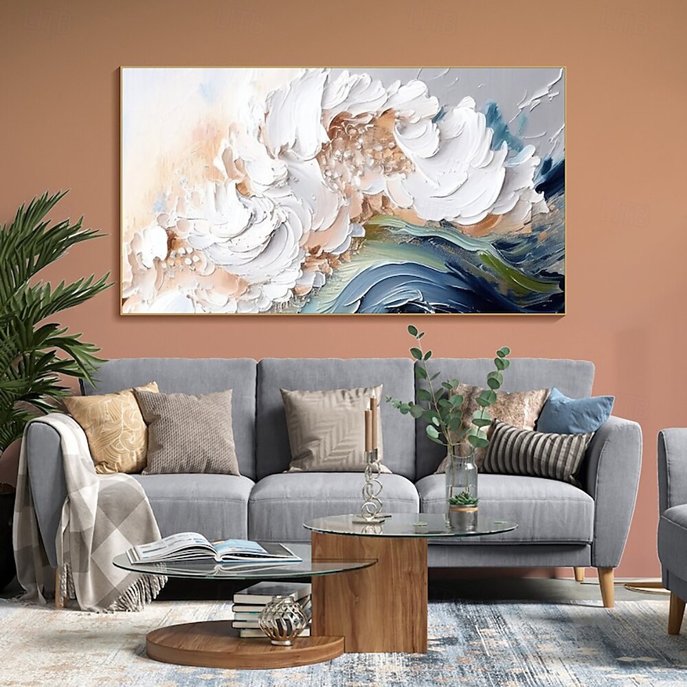 Pintura al óleo hecha a mano, lienzo, arte de pared, decoración moderna abstracta, textura de ondas de aceite gruesas para sala de estar, decoración del hogar, marco estirado, pintura colgante/lienzo 2026 - $82.99 –P8