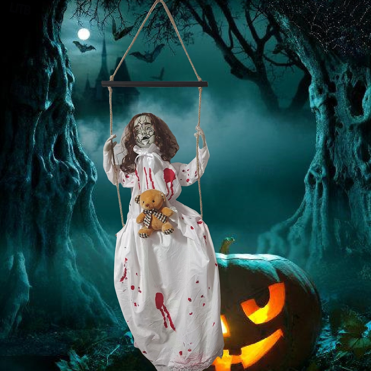 Decorazione per esterni di Halloween, grande altalena per ragazza fantasma, suono luminoso, scena horror del 2025 a $213.39 –P3