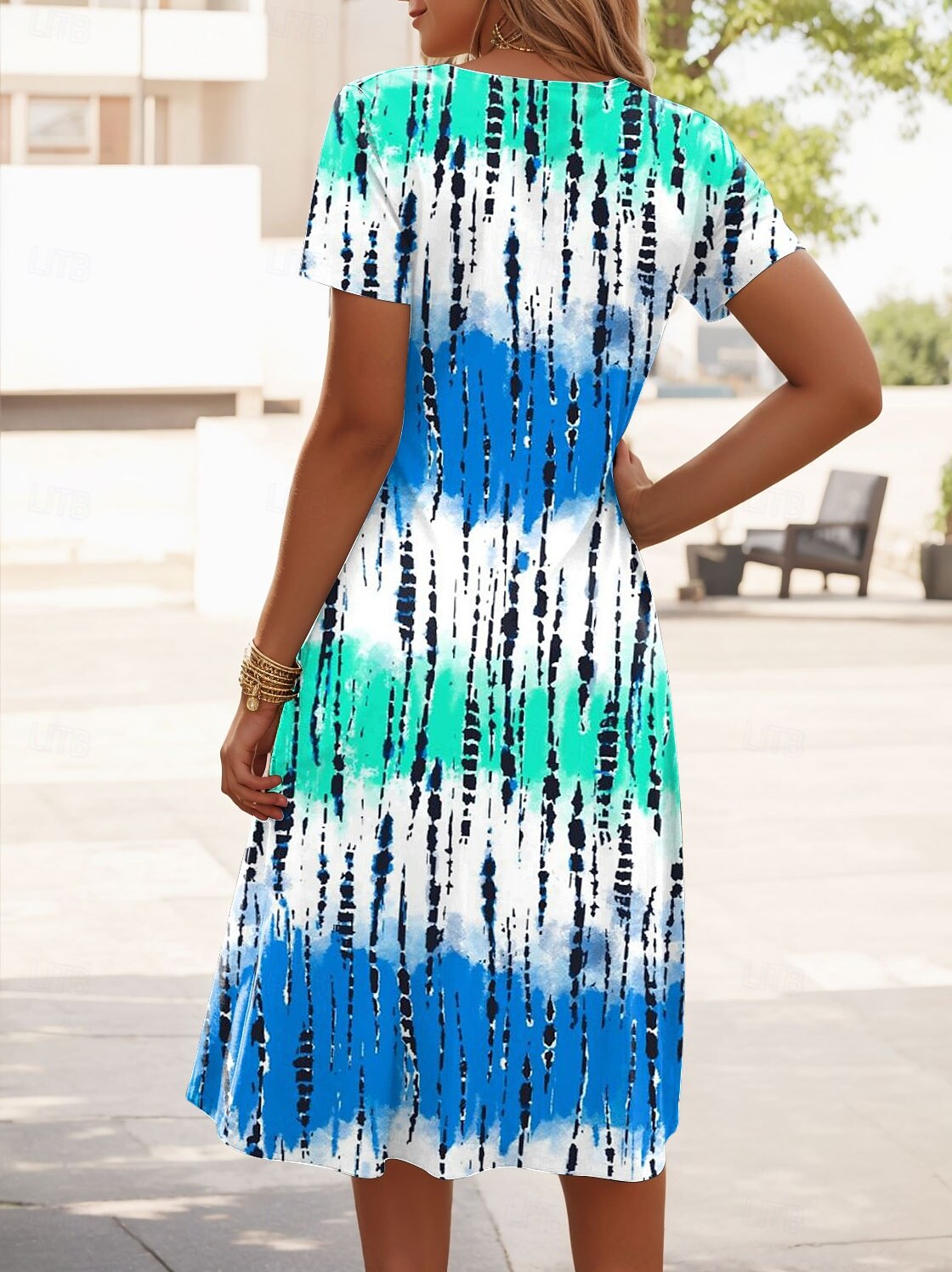 Damen Minikleid Strickkleid Freizeitkleid T-Shirt-Kleid Sommerkleid Urlaub Lässig Boho Strand Normale Passform Ombre Grafik Geometrisch Kurzarm V Ausschnitt Rosa Blau Orange Grün Sommer Frühling 2025 - $23.99 –P2