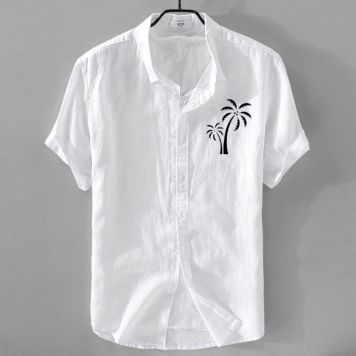 Men's Shirt Linen Shirt Summer Shirt Beach Shirt Button Up Shirt Coconut Tree Vacation Casual Black White Light Green Pink Short Sleeve Turndown Summer Clothing Apparel 2025 - $21.99 –P11