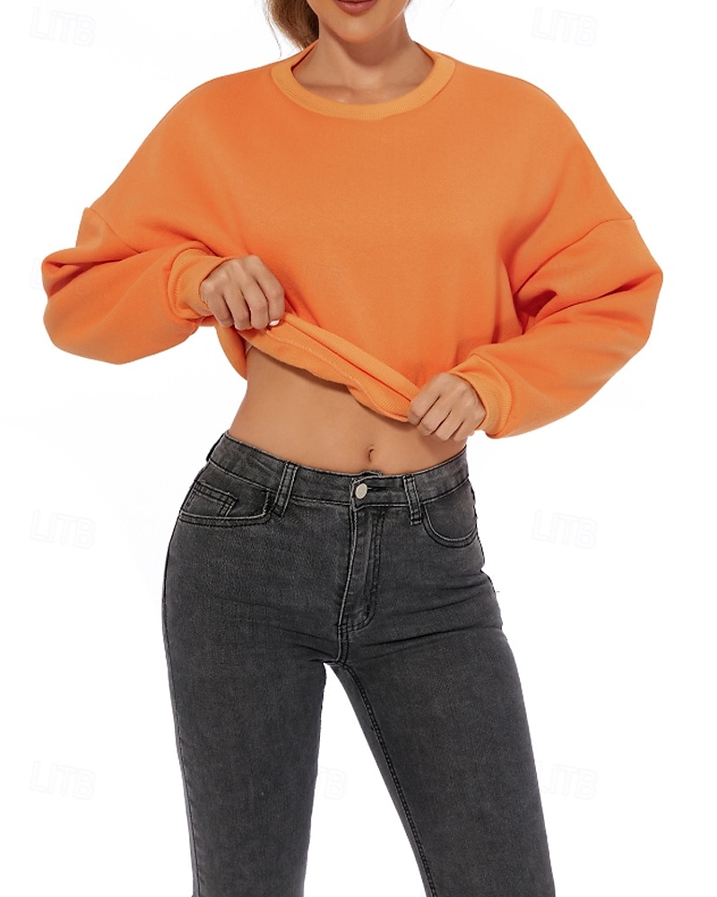 Per donna Felpa Pullover Felpe Semplice Casual Manica Lunga Girocollo Top Regolari Casa Streetwear Ferie Arancione Autunno Inverno del 2025 a $24.99 –P3