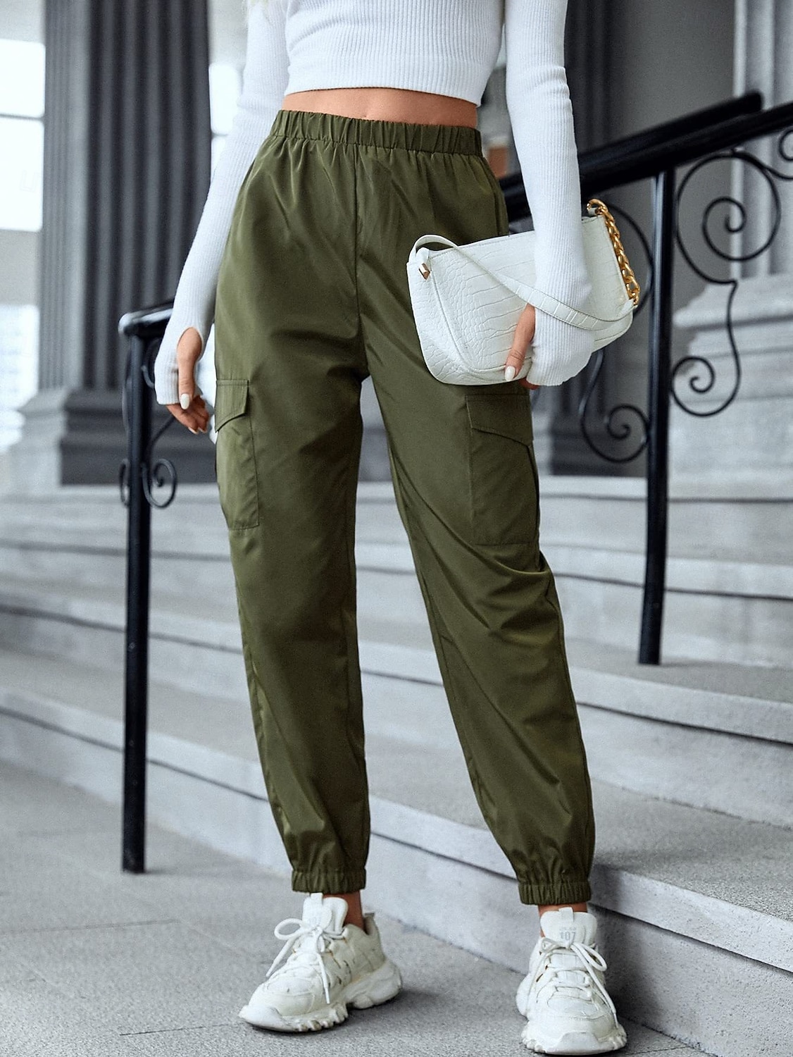 Damen Cargo-Hosen Stoffhosen Mode Streetwear Volle Länge Natürliche Taille Einfach Tasche Elastischer Bund Bequem Außenbereich Straße Ausgehen Wein Schwarz Rosa Blau Sommer Normale Passform 2026 - $29.99 –P6