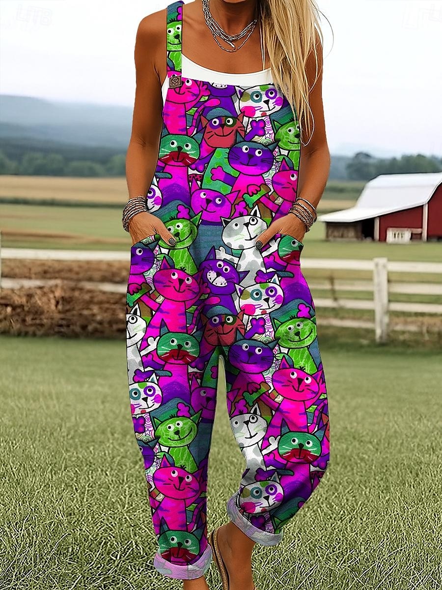 Femmes Combinaison Actif Graphique Sans manches Jambe large Imprimé Vacances Rue Coupe Ample Jaune Rouge Bleu Été de 2025 ? $34.99 –P7