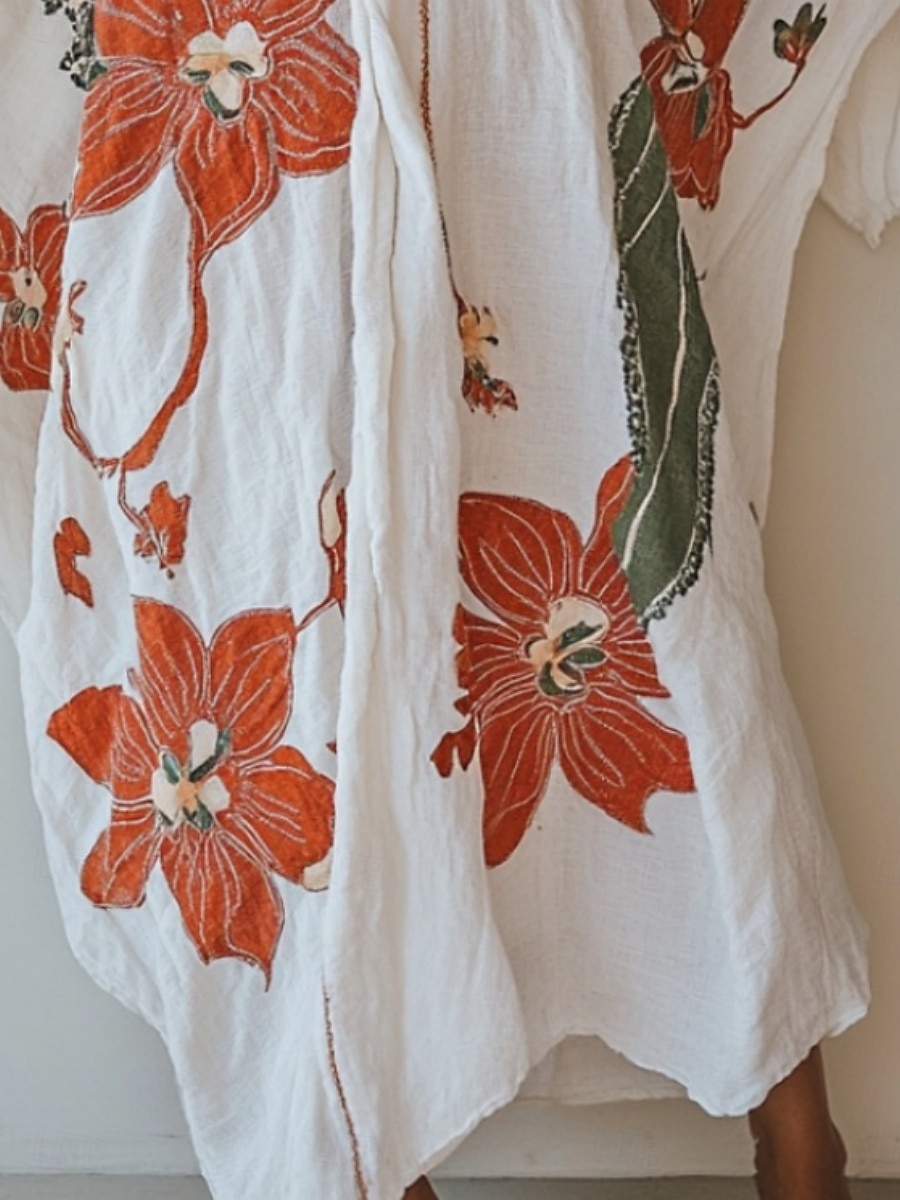 damska długa sukienka maxi sukienka boho sukienka na co dzień sukienka rozkloszowana sukienka letnia vintage wakacje codzienna plaża regularny krój kwiatowy długi rękaw dekolt w serek biały lato wiosna jesień 2025 - $25.99 –P2