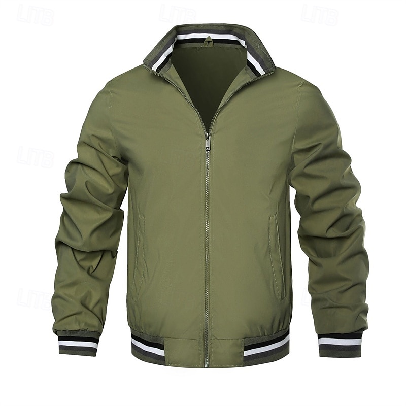 Men's Lightweight Jacket Casual Jacket Vacation Daily Pocket Spring Fall Color Block Fashion Classic Stand Collar Regular Black White Navy Blue Orange Army Green Jacket 2025 - $35.99 –P10