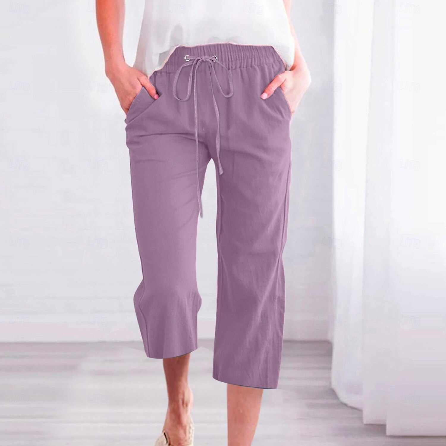 Femmes Chinos Vacances ancien Style Ethnique Longueur mollet Taille haute Uni Ceinture Élastique Confortable Doux Non Elastique Formel Vacances Rue Bleu Violet Orange Vert Été Printemps Automne Coupe de 2025 ? $26.99 –P4