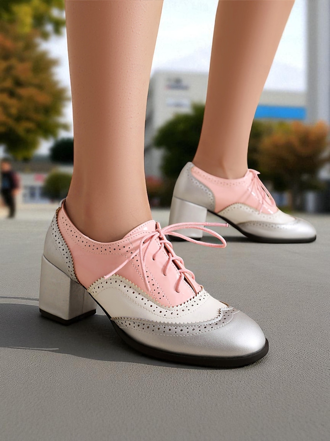 Zweifarbige Oxford-Schuhe mit Blockabsatz für Damen – Retro-Schnürschuhe in Mintgrün und Metallic für den Streetstyle im 50er-Jahre-Stil, Alltagsoutfits und legere Anlässe 2025 - $46.99 –P10